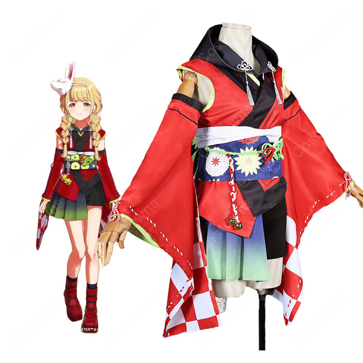 学園アイドルマスター 藤田ことね 【冠菊】コスプレ衣装 夏祭りモチーフ和風衣装 広袖・帯・大リボン付き-1