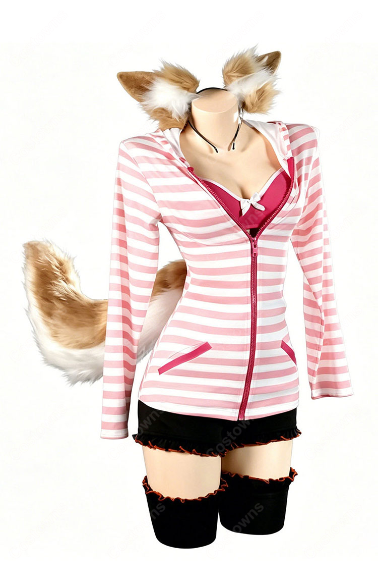 Fate/EXTRA CCC 玉藻の前 キャスター 春色の現代衣装 私服Ver. コスプレ衣装 ボーダーパーカーセット-1