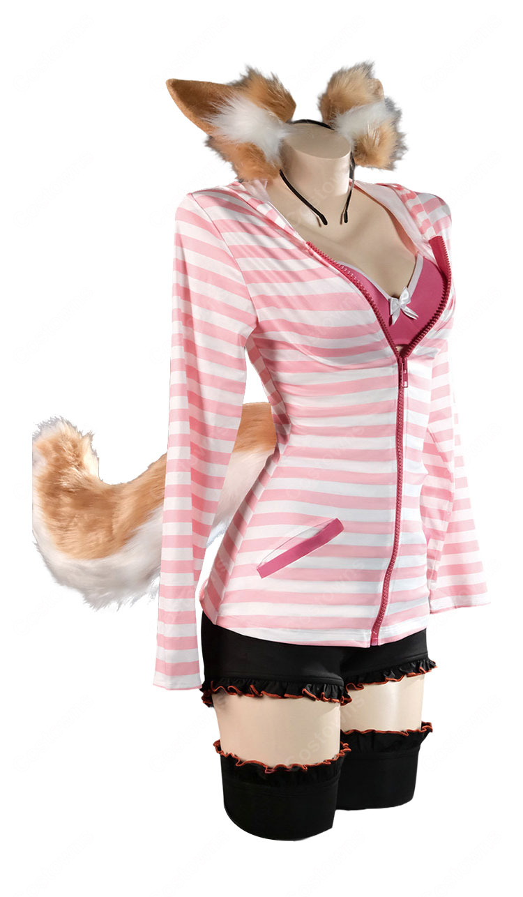 Fate/EXTRA CCC 玉藻の前 キャスター 春色の現代衣装 私服Ver. コスプレ衣装 ボーダーパーカーセット-2