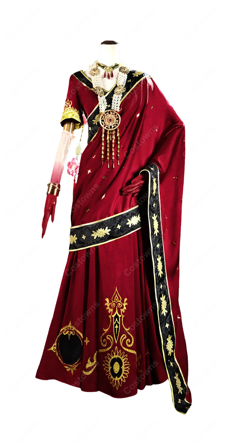 Fate/Grand Order ドゥルガー 霊基再臨第2段階 コスプレ衣装 赤×黒×金の装飾デザイン アクセサリー付き-2