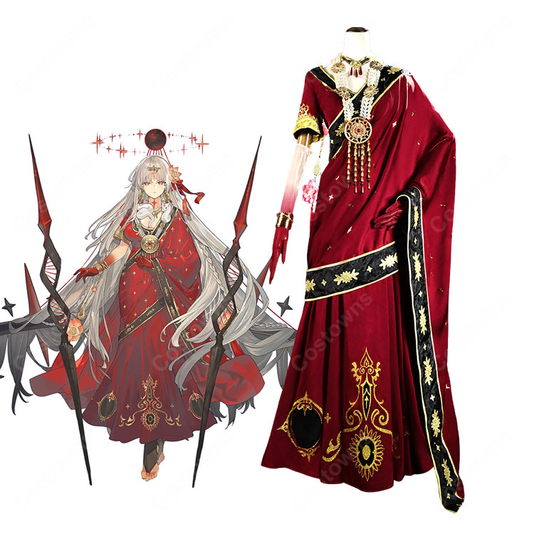 Fate/Grand Order ドゥルガー 霊基再臨第2段階 コスプレ衣装 赤×黒×金の装飾デザイン アクセサリー付き-1