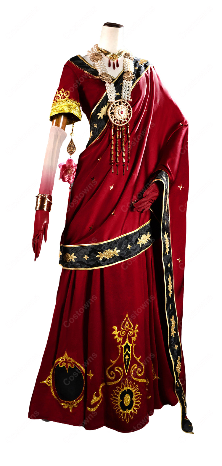 Fate/Grand Order ドゥルガー 霊基再臨第2段階 コスプレ衣装 赤×黒×金の装飾デザイン アクセサリー付き-3