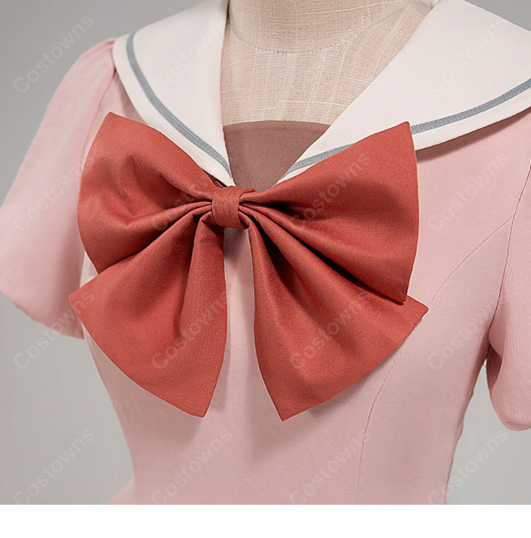 魔法少女まどか☆マギカ 鹿目まどか コスプレ衣装 ピンクの半袖ワンピース セーラーカラー 大きなリボン付き-3