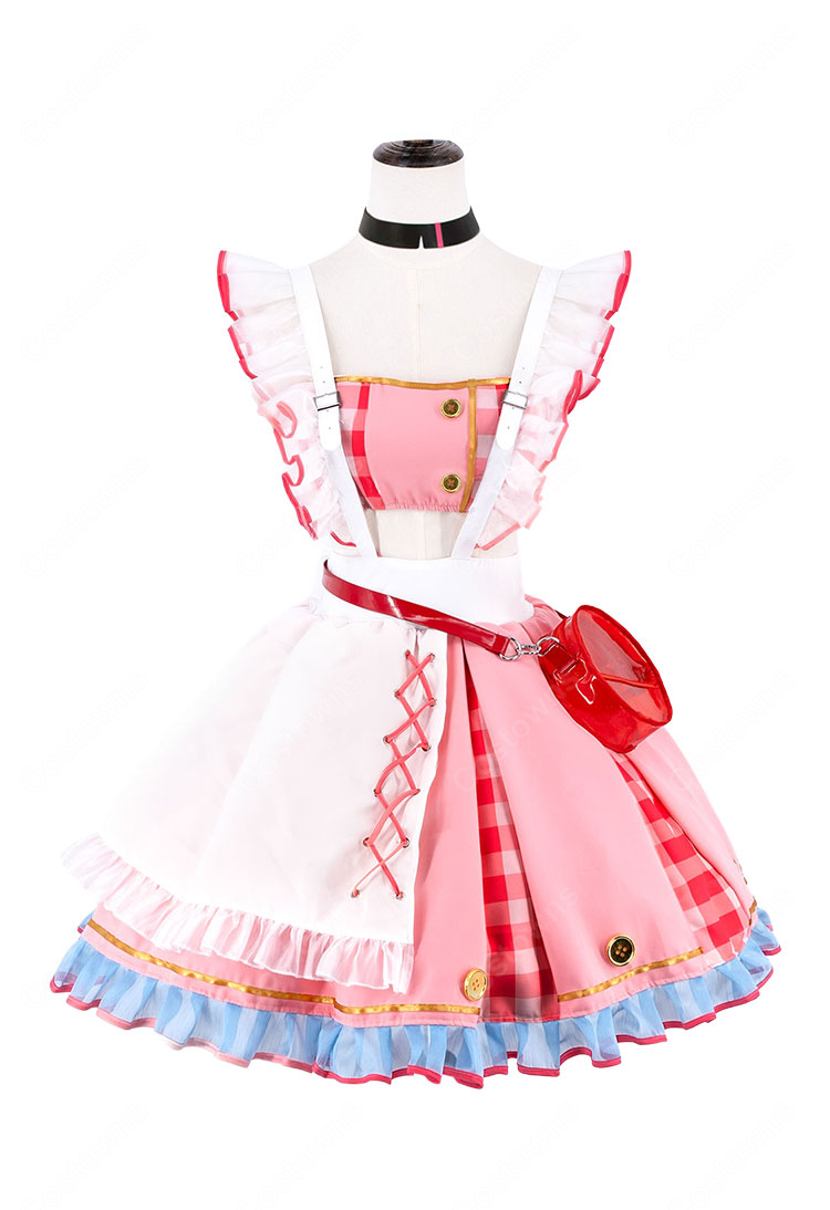 BanG Dream! 夢限大みゅーたいぷ 宮永ののか コスプレ衣装 ピンクチェック×フリル エプロン風デザイン-2