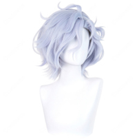 原神 ミティヤ コスプレウィッグ 淡いブルー系ショートウェーブ ウィッグネット付き コスプレ衣装用 イベント撮影向け(202×202)