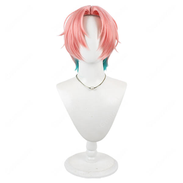 FouRTe Project 御影漣 コスプレウィッグ ピンク×ブルーグリーン ショート ウィッグネット付き元の画像