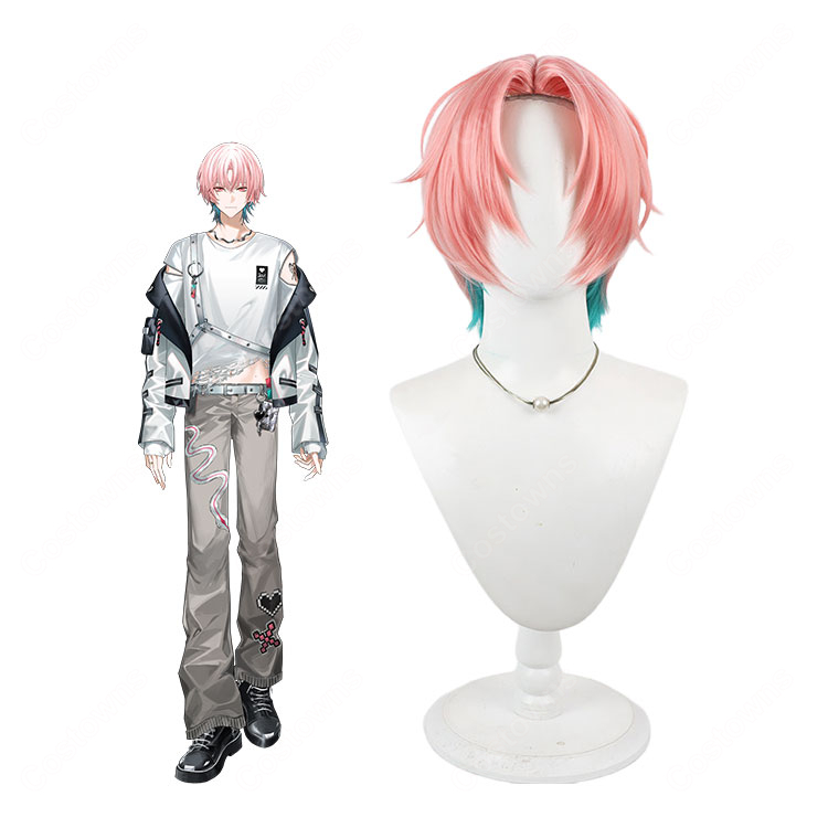 FouRTe Project 御影漣 コスプレウィッグ ピンク×ブルーグリーン ショート ウィッグネット付き-1