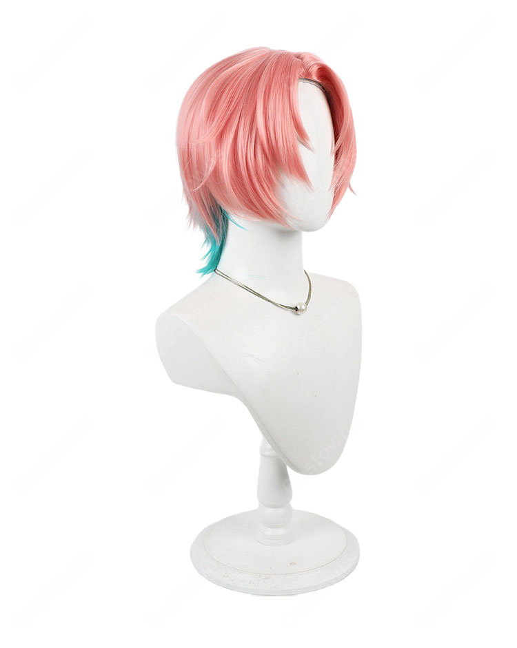 FouRTe Project 御影漣 コスプレウィッグ ピンク×ブルーグリーン ショート ウィッグネット付き-3