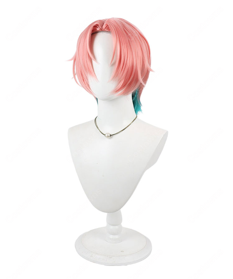 FouRTe Project 御影漣 コスプレウィッグ ピンク×ブルーグリーン ショート ウィッグネット付き-4