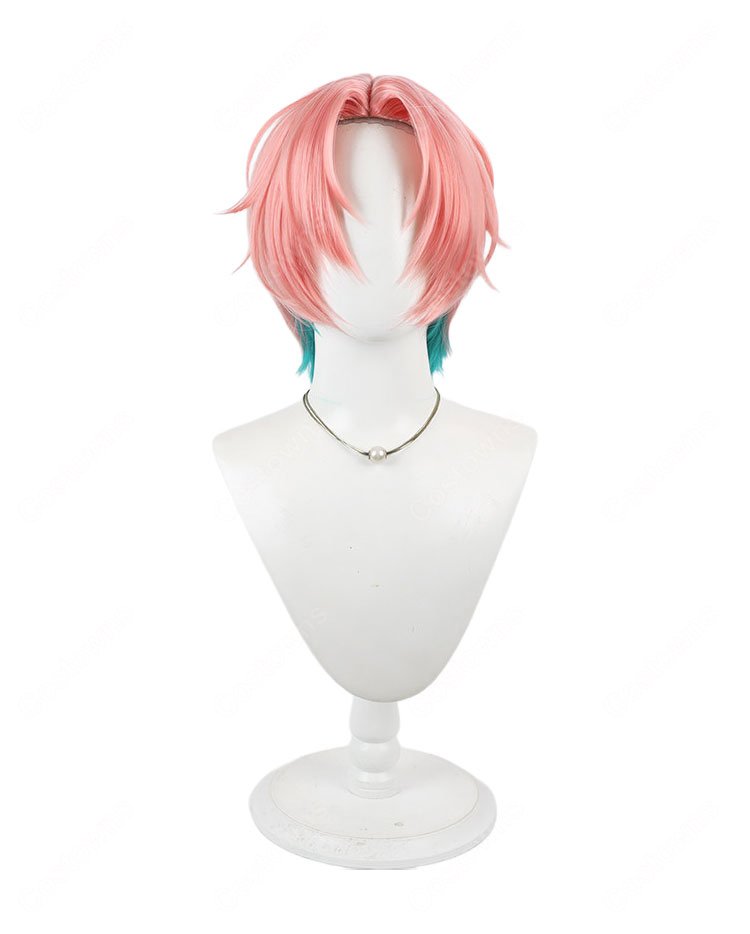 FouRTe Project 御影漣 コスプレウィッグ ピンク×ブルーグリーン ショート ウィッグネット付き-2