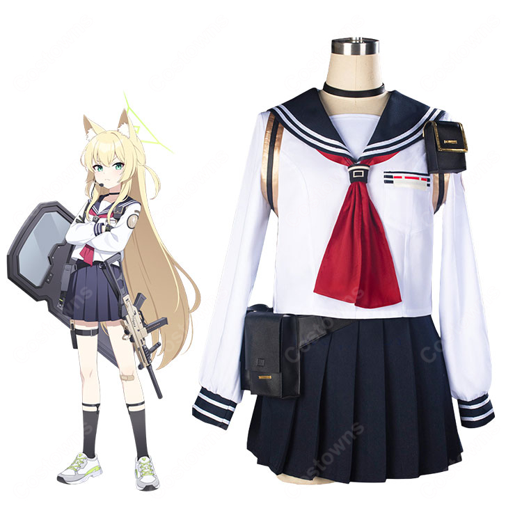 ブルーアーカイブ 高倉クルミ コスプレ衣装 SRT特殊学園 FOX小隊 通常制服 セーラー服 小物セット-1