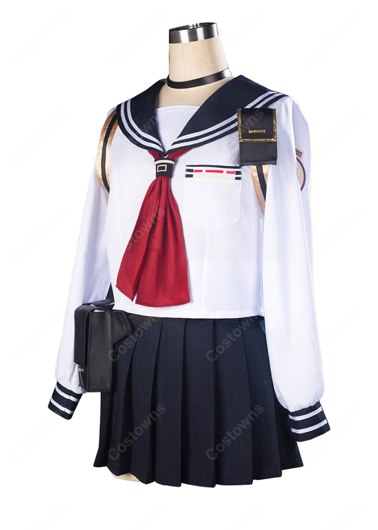 ブルーアーカイブ 高倉クルミ コスプレ衣装 SRT特殊学園 FOX小隊 通常制服 セーラー服 小物セット-3
