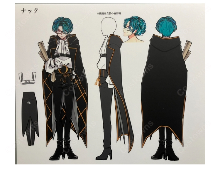 悪魔執事と黒い猫(あくねこ) ナック・シュタイン コスプレ衣装 マント・シャツ・パンツセット-3
