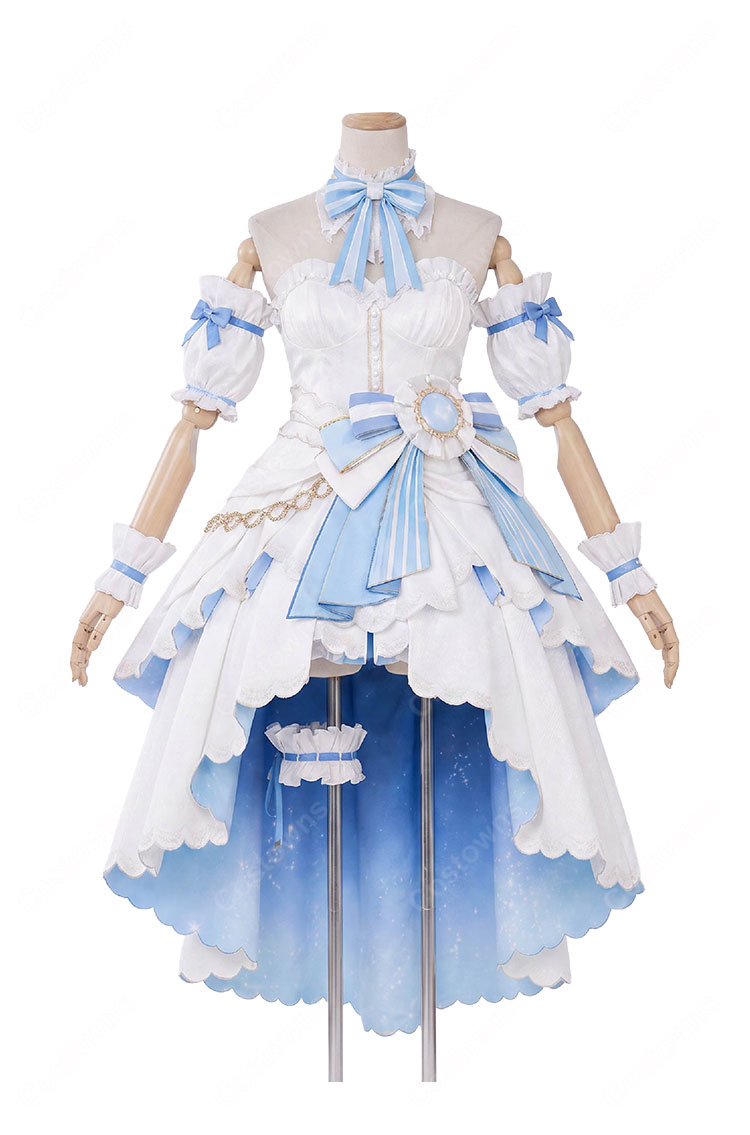 ホロライブ 兎田ぺこら ノーブルホワイト衣装 コスプレ衣装 7周年記念3D新衣装 ブルー×ホワイトドレス-2