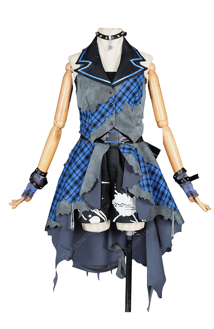 ガールズバンドクライ 河原木桃香 コスプレ衣装 ブルーチェック×ブラック アシンメトリー衣装セット 撮影・イベント向け-2