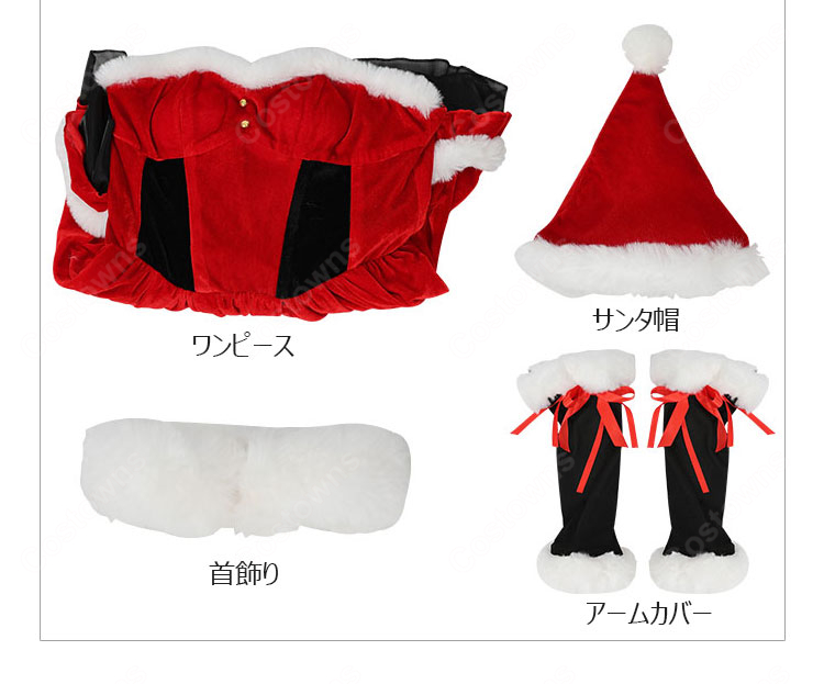 クリスマス サンタガール コスプレ衣装 赤×黒 ミニワンピース 雪の結晶モチーフ 帽子・首飾り・アームカバー付き-13