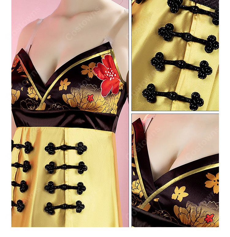 勝利の女神:NIKKE モラン コスプレ衣装 通常衣装 黒×ゴールド チャイナ風アウター&ワンピースセット-8