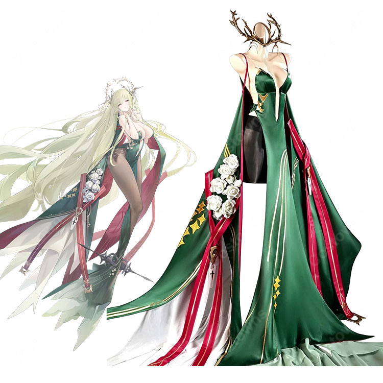 アズールレーン ナポリ コスプレ衣装 通常衣装Ver. 深緑ロングドレス ストッキング・衣装アクセサリー付き-1