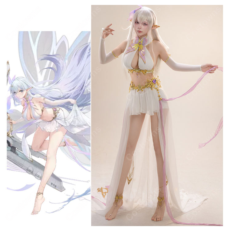 アズールレーン アルビオン コスプレ衣装 白×ゴールド エルフ耳・腰飾り・アームカバー付き-1