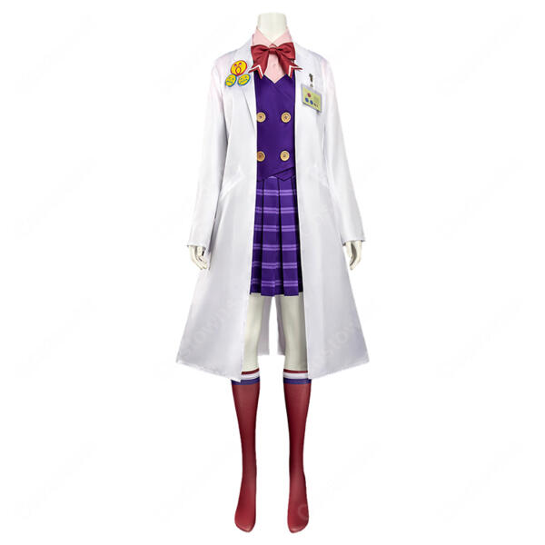逆転裁判 蘇る逆転 宝月茜 アカネ 高校生制服Ver. コスプレ衣装 白衣・ベスト・シャツ・スカート・ソックス・リボン6点セット オーダメイド可元の画像