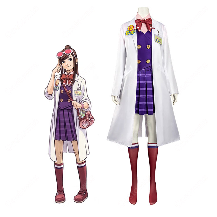逆転裁判 蘇る逆転 宝月茜 アカネ 高校生制服Ver. コスプレ衣装 白衣・ベスト・シャツ・スカート・ソックス・リボン6点セット-1