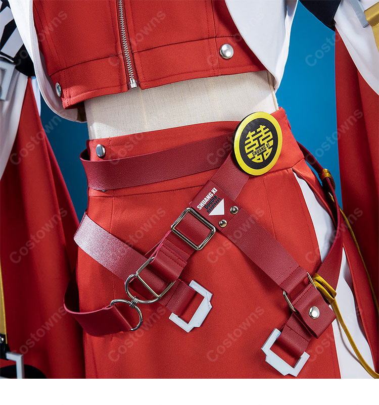 GUILTY GEAR -STRIVE- 蔵土縁 紗夢 コスプレ衣装 赤白チャイナ風衣装 コート トップス スカート ベルトセット-8