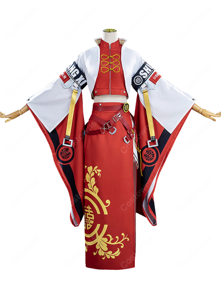 GUILTY GEAR -STRIVE- 蔵土縁 紗夢 コスプレ衣装 赤白チャイナ風衣装 コート トップス スカート ベルトセット-2