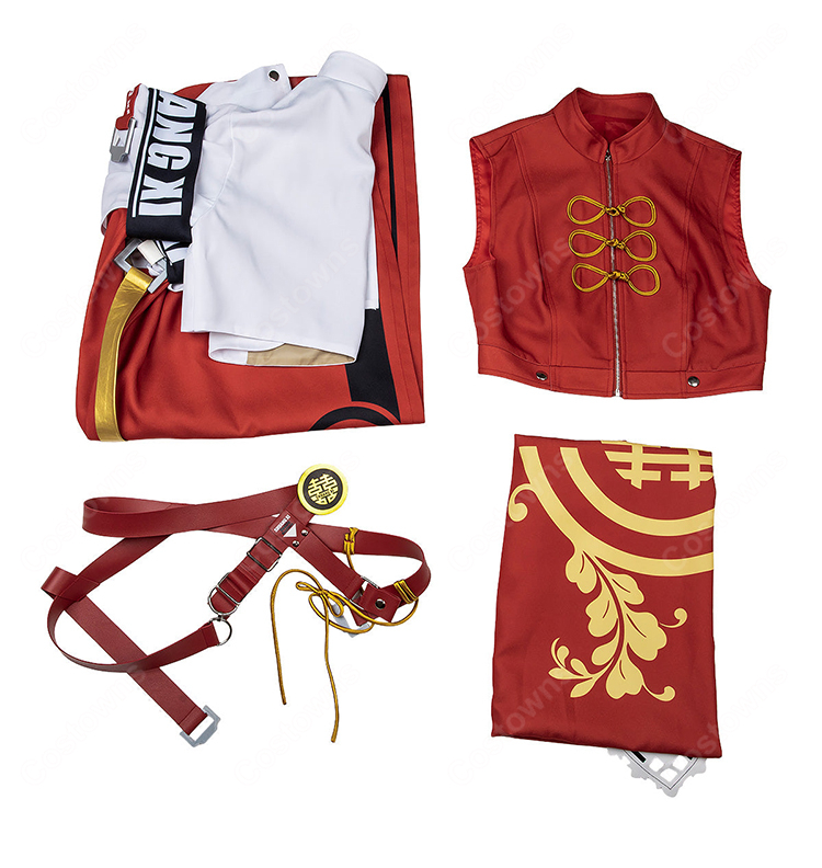 GUILTY GEAR -STRIVE- 蔵土縁 紗夢 コスプレ衣装 赤白チャイナ風衣装 コート トップス スカート ベルトセット-19