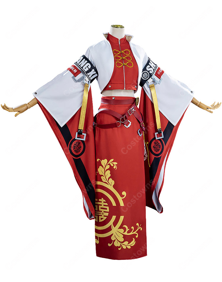GUILTY GEAR -STRIVE- 蔵土縁 紗夢 コスプレ衣装 赤白チャイナ風衣装 コート トップス スカート ベルトセット-3