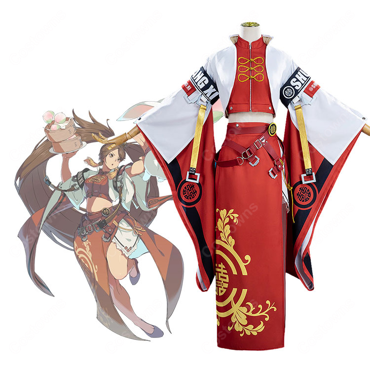 GUILTY GEAR -STRIVE- 蔵土縁 紗夢 コスプレ衣装 赤白チャイナ風衣装 コート トップス スカート ベルトセット-1