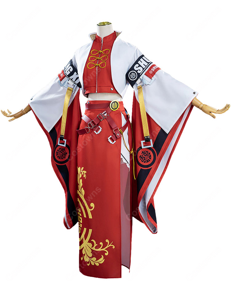 GUILTY GEAR -STRIVE- 蔵土縁 紗夢 コスプレ衣装 赤白チャイナ風衣装 コート トップス スカート ベルトセット-4
