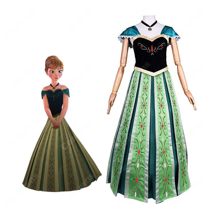 アナと雪の女王 アナ 戴冠式ドレス コスプレ衣装 Coronation Dress 上衣 スカート 小物セット イベント撮影対応-1