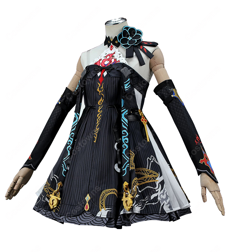 鳴潮 鎖暝 サメイ コスプレ衣装 Ver3.7風 黒系ロングアウター ドレスセット イベント撮影対応-4