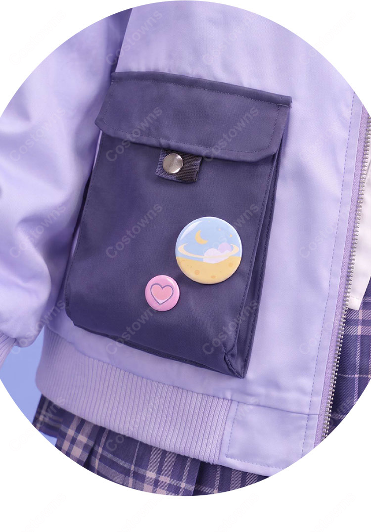 VTuber 結城さくな 2026新衣装 制服Ver. コスプレ衣装 ラベンダーパーカー＆チェック柄スカート-4