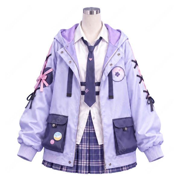 VTuber 結城さくな 2026新衣装 制服Ver. コスプレ衣装 ラベンダーパーカー＆チェック柄スカート元の画像