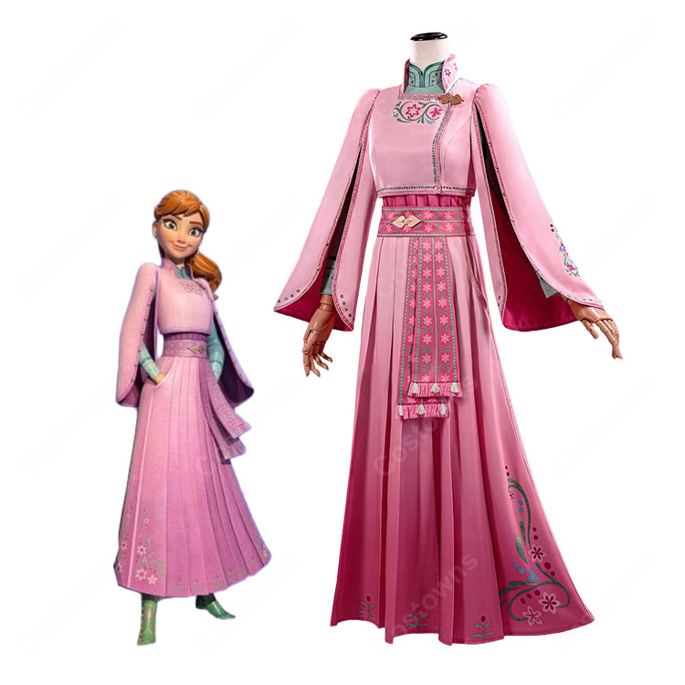 アナと雪の女王３（仮題） アナ 新衣装Ver. コスプレ衣装 ピンクドレス 花柄 ロングスカート イベント・撮影用-1