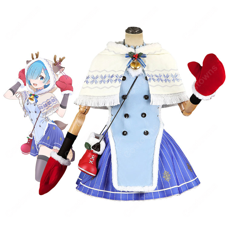 Re:ゼロから始める異世界生活 レム クリスマスコス ver. コスプレ衣装 トナカイ風ケープ・髪飾り付き-1