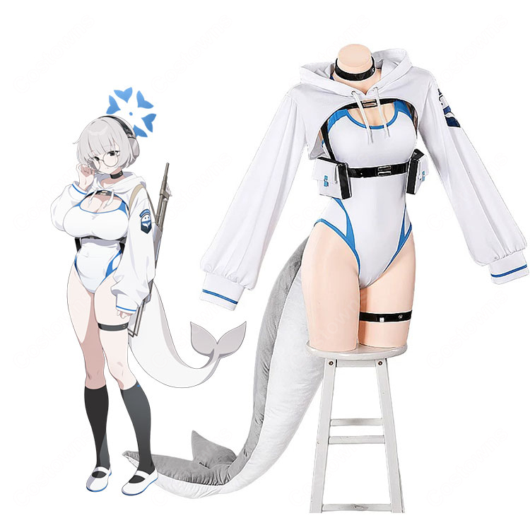 ブルーアーカイブ Blue Archive 淵上コトネ コスプレ衣装 ダイビング部 水着風コスチューム フード付きトップス・眼鏡セット しっぽ追加可能-1