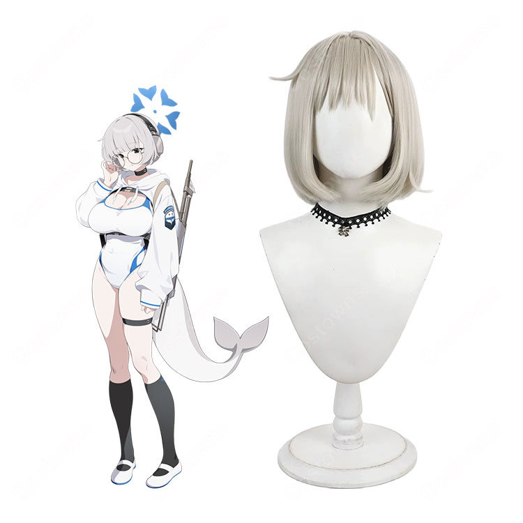 ブルーアーカイブ Blue Archive 淵上コトネ コスプレウィッグ アッシュグレー ショートボブ かつら ウィッグネット付き サイズ調節可能-1