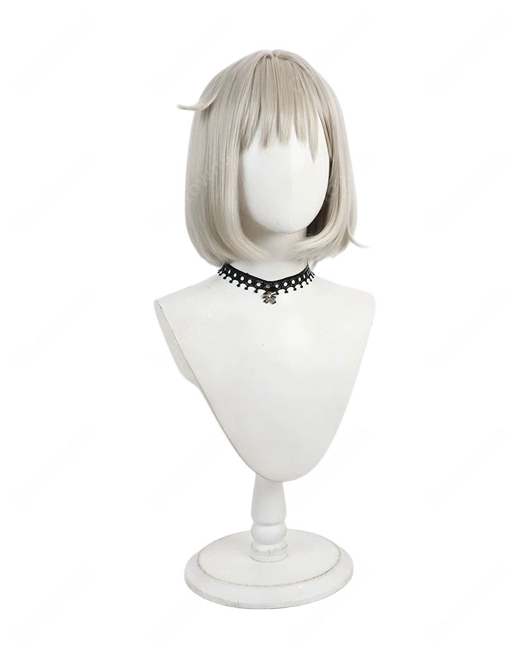 ブルーアーカイブ Blue Archive 淵上コトネ コスプレウィッグ アッシュグレー ショートボブ かつら ウィッグネット付き サイズ調節可能-3