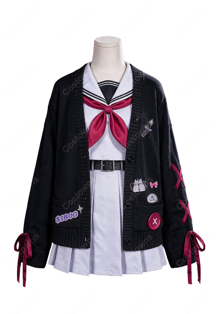 ホロライブEnglish -Advent- 古石ビジュー コンバットアカデミー制服Ver. コスプレ衣装 セーラー服 カーディガン付き 撮影・イベント用-2
