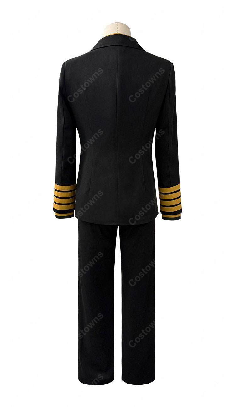 日本三國 三角青輝 阿佐馬芳経 賀来泰明 コスプレ衣装 大和制服Ver. 黒×ゴールド ジャケット・シャツ・パンツ・ベルト4点セット-3