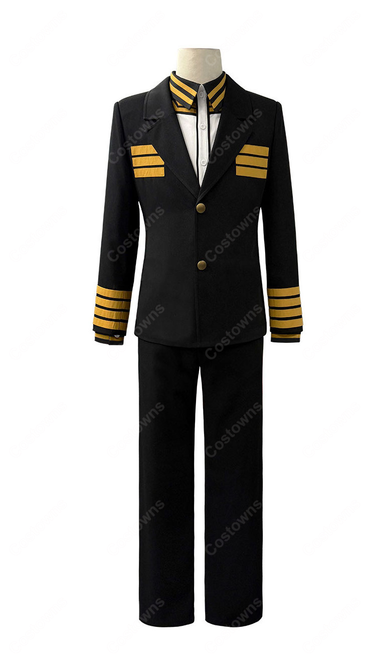 日本三國 三角青輝 阿佐馬芳経 賀来泰明 コスプレ衣装 大和制服Ver. 黒×ゴールド ジャケット・シャツ・パンツ・ベルト4点セット-2