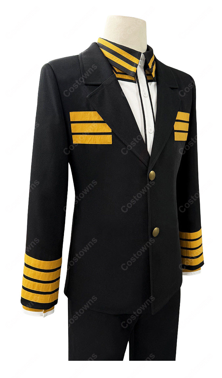 日本三國 三角青輝 阿佐馬芳経 賀来泰明 コスプレ衣装 大和制服Ver. 黒×ゴールド ジャケット・シャツ・パンツ・ベルト4点セット-4