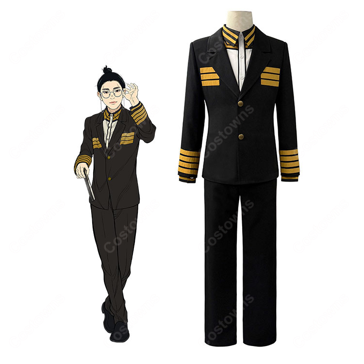 日本三國 三角青輝 阿佐馬芳経 賀来泰明 コスプレ衣装 大和制服Ver. 黒×ゴールド ジャケット・シャツ・パンツ・ベルト4点セット-1