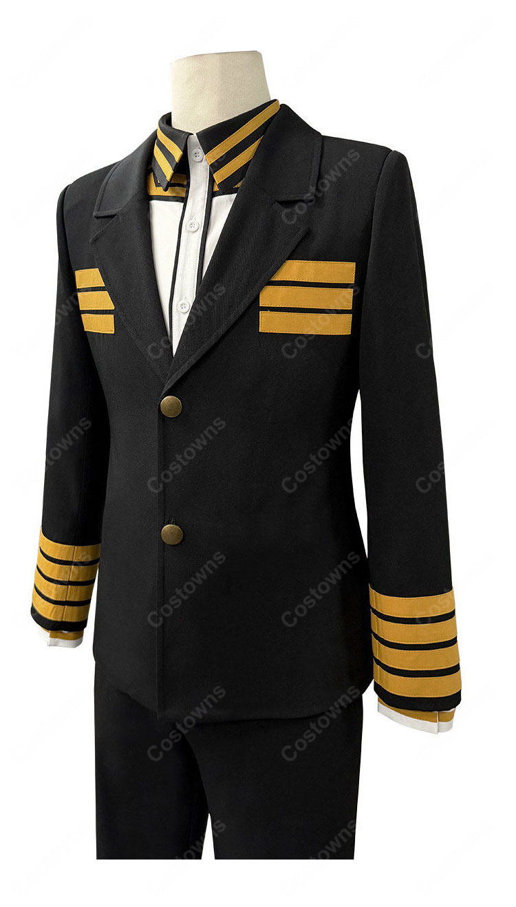 日本三國 三角青輝 阿佐馬芳経 賀来泰明 コスプレ衣装 大和制服Ver. 黒×ゴールド ジャケット・シャツ・パンツ・ベルト4点セット-5