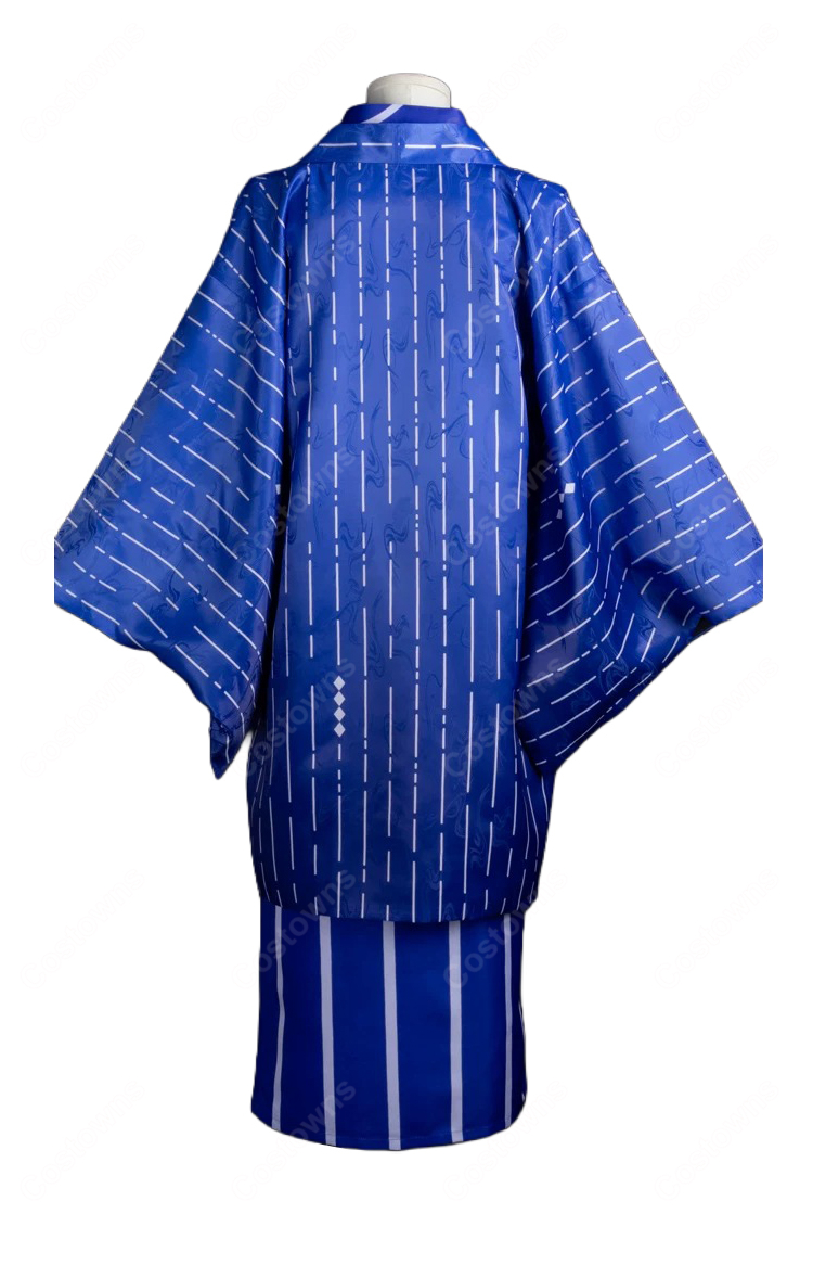 にじさんじ 伊波ライ コスプレ衣装 極楽湯・RAKU SPA 第二弾コラボ 和装Ver. 青い着物・羽織・帯付き 4点セット イベント・撮影用-3