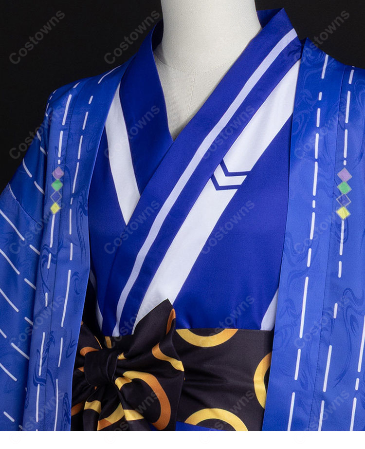 にじさんじ 伊波ライ コスプレ衣装 極楽湯・RAKU SPA 第二弾コラボ 和装Ver. 青い着物・羽織・帯付き 4点セット イベント・撮影用-4