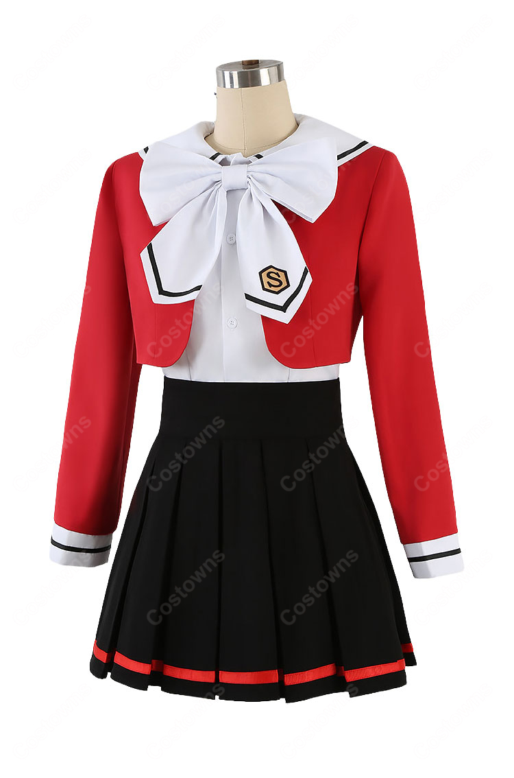 魔法騎士レイアース 獅堂光 制服Ver. コスプレ衣装 赤ジャケット・プリーツスカート・リボン付き-4