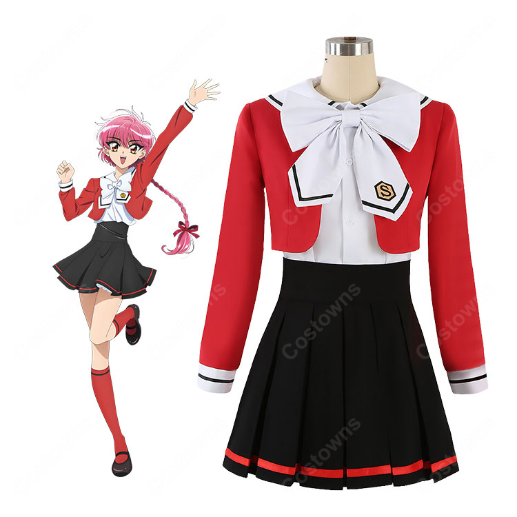 魔法騎士レイアース 獅堂光 制服Ver. コスプレ衣装 赤ジャケット・プリーツスカート・リボン付き-1